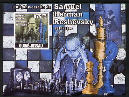 Guinea - Bissau 2011 Chess - Birth Centenary of Samuel Herman Reshevsky #3 imperf m/sheet unmounted mint. Note this item is privately produced and is offered purely on its thematic appeal , stamps on personalities, stamps on chess, stamps on clocks