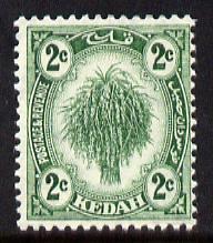 Malaya - Kedah 1919-21 Sheaf of Rice 2c green MCA unmounted mint SG18, stamps on rice, stamps on agriculture, stamps on food