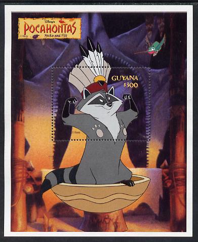 Guyana 1995 Disney's Pocahontas $300 m/sheet showing Meeko unmounted mint SG MS 4413a, stamps on rivers, stamps on ships