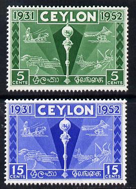 Ceylon 1952 Colombo Plan Exhibition set of 2 unmounted mint SG 431-2, stamps on ploughing, stamps on agriculture, stamps on tractors, stamps on lighthouses, stamps on 
