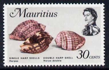 Mauritius 1972-74 Harp Shells 30c unmounted mint, SG 445, stamps on marine life, stamps on shells