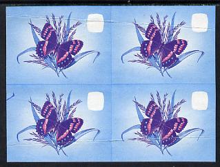Lesotho 1984 Butterflies Mountain Beauty 2s in unmounted mint imperf proof block of 4 in blue & magenta only - some creasing, as SG 564, stamps on butterflies