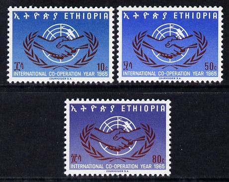 Ethiopia 1965 International Co-operation Year set of 3 unmounted mint, SG 627-29, stamps on icy , stamps on 