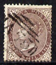 Jamaica 1860-70 1s purple-brown used, few nibbled perfs, SG 6a, stamps on 
