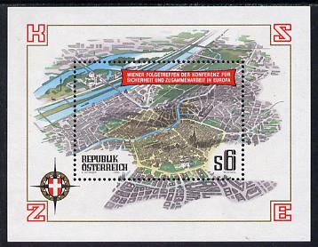 Austria 1986 European Security & Co-operation Conference Review Meeting sheetlet unmounted mint, SG MS2110, stamps on maps