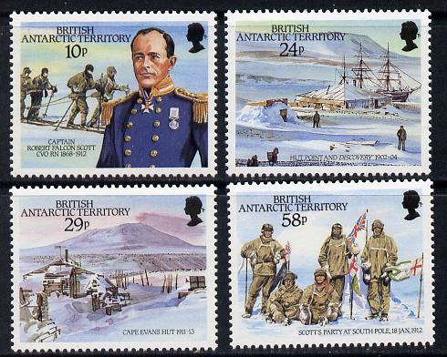 British Antarctic Territory 1987 75th Anniversary of Arrival of Captain Scott set of 4 unmounted mint SG 155-58, stamps on ships, stamps on explorers, stamps on polar