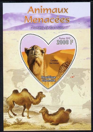 Gabon 2012 Endangered Species - Bactrian Camel perf souvenir sheet containing heart-shaped stamp unmounted mint, stamps on animals, stamps on  wwf , stamps on shaped, stamps on camels