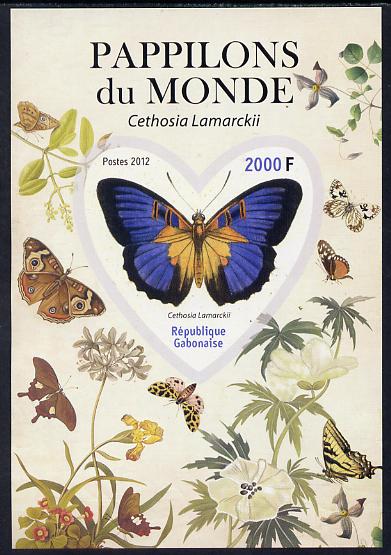Gabon 2012 Butterflies of the World #1 - Cethosia lamarckii imperf souvenir sheet containing heart-shaped stamp unmounted mint, stamps on butterflies, stamps on shaped, stamps on 
