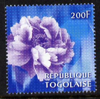 Togo 2009 China World Stamp Exhibition - 200F Peony unmounted mint , stamps on stamp exhibitions, stamps on flowers