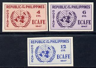 Philippines 1947 Conference of Economic Commission in Asia imperf set of 3 unmounted mint, SG 648-50, stamps on united nations