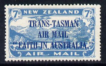 New Zealand 1934 Trans-Tasman Faith in Australia 7d blue lightly mounted mint SG 554, stamps on aviation, stamps on , stamps on  kg5 , stamps on 
