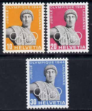 Switzerland 1944 Olympic Games Jubilee set of 3 unmounted mint SG 434-6, stamps on olympics, stamps on apollo, stamps on mythology
