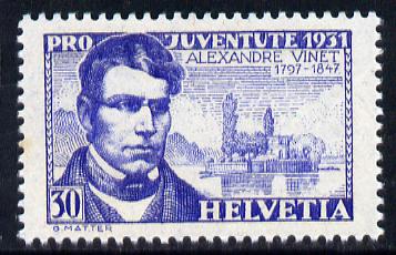 Switzerland 1931 Pro Juventute - Alexandre Vinet 30c unmounted mint SG J59, stamps on personalities, stamps on religion