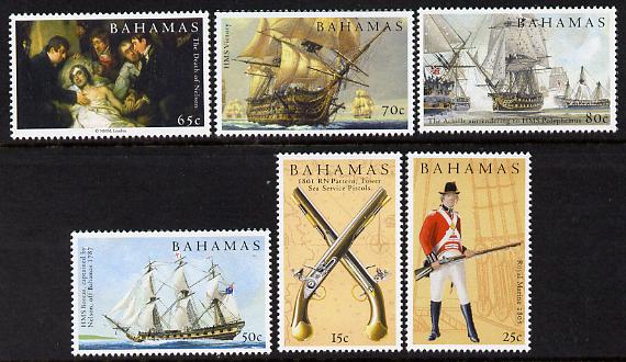 Bahamas 2005 Bicentenary of Battle of Trafalgar perf set of 6 unmounted mint SG 1380-85, stamps on ships, stamps on battles, stamps on nelson, stamps on militaria, stamps on victory