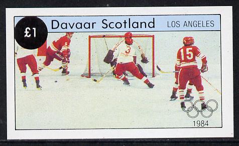 Davaar Island 1984 Los Angeles Olympic Games (Ice Hockey) imperf souvenir sheet (Â£1 value) unmounted mint, stamps on sport   olympics    ice hockey  