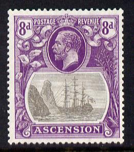 Ascension 1924-33 KG5 Badge 8d grey-black & bright violet single with variety Damage to rigging on main mast below first yardarm, (stamp 7) mounted mint SG 17var, stamps on ships, stamps on  kg5 , stamps on 