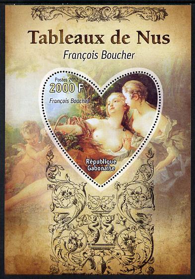 Gabon 2012 Paintings of Nudes - Francois Boucher perf souvenir sheet containing heart-shaped stamp unmounted mint, stamps on arts, stamps on nudes, stamps on boucher, stamps on shaped