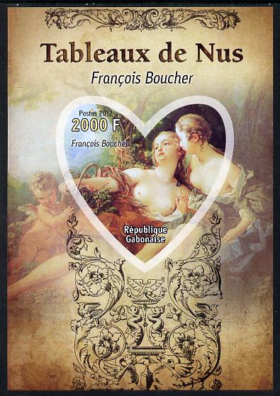 Gabon 2012 Paintings of Nudes - Francois Boucher imperf souvenir sheet containing heart-shaped stamp unmounted mint, stamps on arts, stamps on nudes, stamps on boucher, stamps on shaped