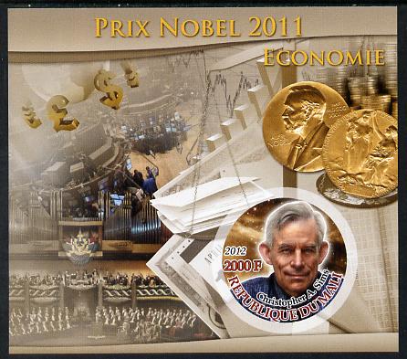 Mali 2012 Nobel Prize Winners of 2011 - Christopher A Sims (Economics) imperf souvenir sheet containing circular-shaped stamp unmounted mint, stamps on nobel, stamps on shaped, stamps on economics