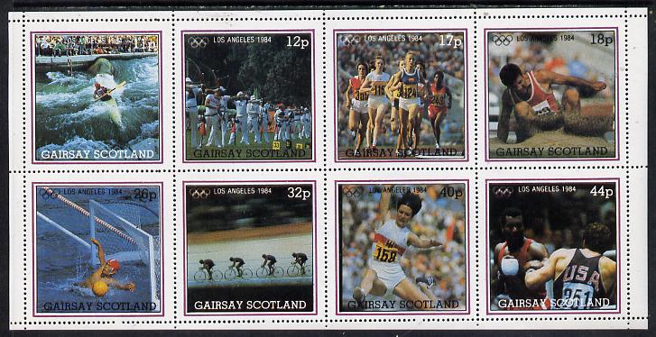 Gairsay 1984 Los Angeles Olympic Games perf  set of 8 values (11p to 44p) unmounted mint, stamps on sport   olympics   canoe   archery    running    long jump    water polo   bicycles           boxing