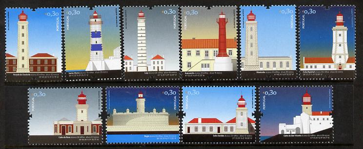 Portugal 2008 Lighthouses perf set of 10 unmounted mint SG 3568-77, stamps on lighthouses