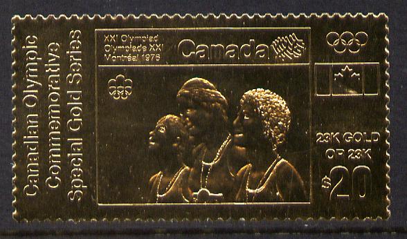 Canada 1976 Montreal Olympic Games (12th issue) $20 perf embossed in 23k gold foil showing Athletes with Medals (similar to SG 843) unmounted mint, stamps on olympics