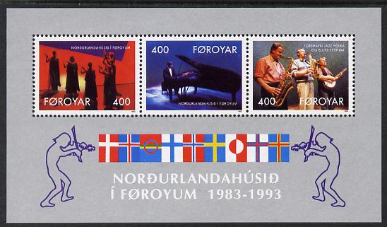 Faroe Islands 1993 Tenth Anniversary of  Nordic House (Jazz Festival) perf m/sheet unmounted mint SG MS 238, stamps on music, stamps on jazz, stamps on 