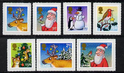 Great Britain 2012 Christmas self-adhesive set of 7 unmounted mint, stamps on christmas, stamps on robins, stamps on cats, stamps on penguins, stamps on self adhesive, stamps on self adhesives, stamps on 