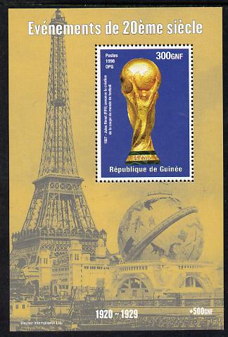 Guinea - Conakry 1998 Events of the 20th Century 1920-1929 Jules Rimet Football World Cup perf souvenir sheet unmounted mint. Note this item is privately produced and is ..., stamps on millennium, stamps on eiffel tower, stamps on football