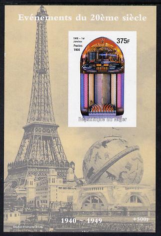 Niger Republic 1998 Events of the 20th Century 1940-1949 First Juke Box imperf souvenir sheet unmounted mint. Note this item is privately produced and is offered purely o..., stamps on millennium, stamps on eiffel tower, stamps on music, stamps on jazz, stamps on pops, stamps on 
