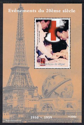 Niger Republic 1998 Events of the 20th Century 1950-1959 Discovery of vaccine for Polio perf souvenir sheet unmounted mint. Note this item is privately produced and is offered purely on its thematic appeal, stamps on millennium, stamps on eiffel tower, stamps on medical, stamps on diseases