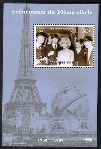 Niger Republic 1998 Events of the 20th Century 1960-1969 The Beatles & Sylvie Vartan perf souvenir sheet unmounted mint. Note this item is privately produced and is offered purely on its thematic appeal, stamps on millennium, stamps on eiffel tower, stamps on personalities, stamps on beatles, stamps on pops, stamps on music, stamps on rock