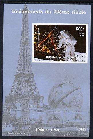 Niger Republic 1998 Events of the 20th Century 1960-1969 First Man on the Moon imperf souvenir sheet unmounted mint. Note this item is privately produced and is offered purely on its thematic appeal, stamps on millennium, stamps on eiffel tower, stamps on apollo, stamps on space