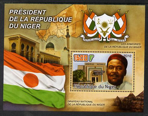 Niger Republic 2012 President Mahamadou Issoufou imperf m/sheet containing 1500F value unmounted mint , stamps on personalities, stamps on constitutions, stamps on flags, stamps on arms