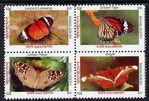 Bangladesh 2012 Butterflies se-tenant perf block of 4 unmounted mint, stamps on butterflies