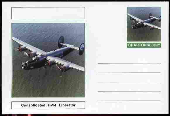 Chartonia (Fantasy) Aircraft - Consolidated B-24 Liberator postal stationery card unused and fine, stamps on transport, stamps on aviation, stamps on  ww2 , stamps on 