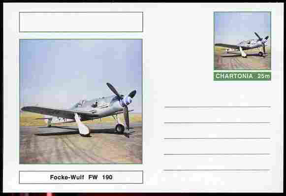Chartonia (Fantasy) Aircraft - Focke-Wulf FW-190 postal stationery card unused and fine, stamps on transport, stamps on aviation, stamps on  ww2 , stamps on 