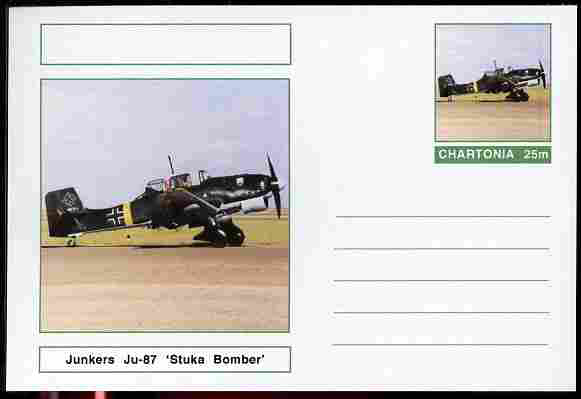Chartonia (Fantasy) Aircraft - Junkers Ju-87 Stuka Bomber postal stationery card unused and fine, stamps on , stamps on  stamps on transport, stamps on  stamps on aviation, stamps on  stamps on  ww2 , stamps on  stamps on 