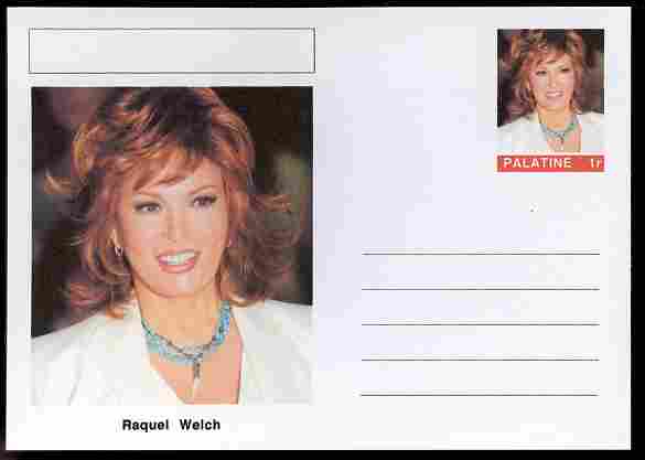 Palatine (Fantasy) Personalities - Raquel Welch (actress) postal stationery card unused and fine, stamps on personalities, stamps on films, stamps on cinema, stamps on movies, stamps on women