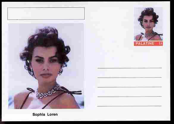 Palatine (Fantasy) Personalities - Sophia Loren (actress) postal stationery card unused and fine, stamps on personalities, stamps on films, stamps on cinema, stamps on movies, stamps on women