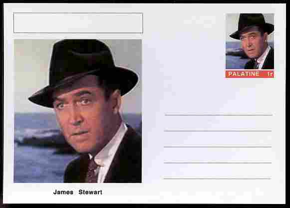Palatine (Fantasy) Personalities - James Stewart (actor) postal stationery card unused and fine, stamps on personalities, stamps on films, stamps on cinema, stamps on movies, stamps on 
