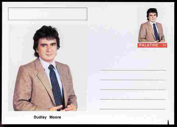 Palatine (Fantasy) Personalities - Dudley Moore (comic actor) postal stationery card unused and fine, stamps on personalities, stamps on films, stamps on cinema, stamps on movies, stamps on comedy, stamps on  tv , stamps on music, stamps on jazz