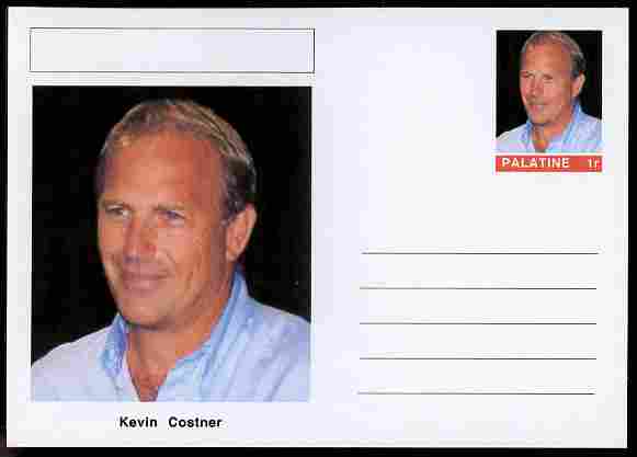 Palatine (Fantasy) Personalities - Kevin Costner (actor) postal stationery card unused and fine, stamps on , stamps on  stamps on personalities, stamps on  stamps on films, stamps on  stamps on cinema, stamps on  stamps on movies, stamps on  stamps on 