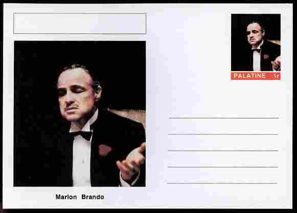 Palatine (Fantasy) Personalities - Marlon Brando (actor) postal stationery card unused and fine, stamps on personalities, stamps on films, stamps on cinema, stamps on movies, stamps on 