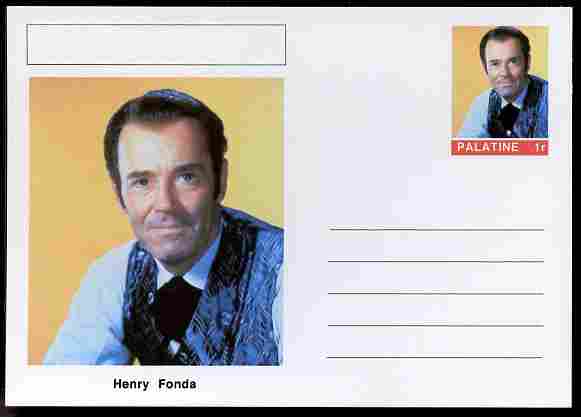 Palatine (Fantasy) Personalities - Henry Fonda (actor) postal stationery card unused and fine, stamps on personalities, stamps on films, stamps on cinema, stamps on movies, stamps on 