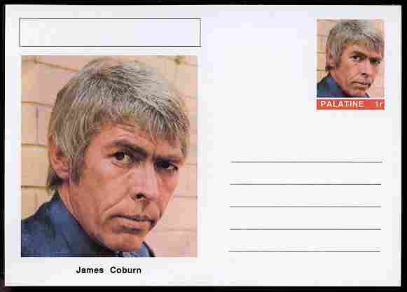 Palatine (Fantasy) Personalities - James Coburn (actor) postal stationery card unused and fine, stamps on personalities, stamps on films, stamps on cinema, stamps on movies, stamps on 