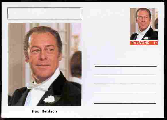 Palatine (Fantasy) Personalities - Rex Harrison (actor) postal stationery card unused and fine, stamps on personalities, stamps on films, stamps on cinema, stamps on movies, stamps on 