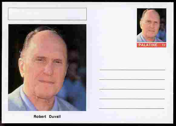 Palatine (Fantasy) Personalities - Robert Duvall (actor) postal stationery card unused and fine, stamps on personalities, stamps on films, stamps on cinema, stamps on movies, stamps on 