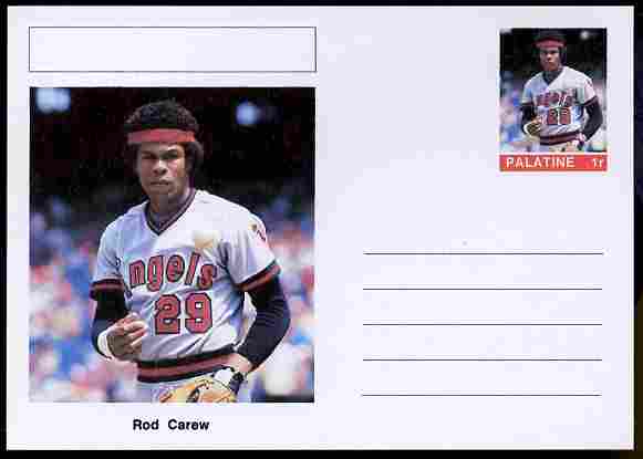 Palatine (Fantasy) Personalities - Rod Carew (baseball) postal stationery card unused and fine, stamps on personalities, stamps on sport, stamps on baseball