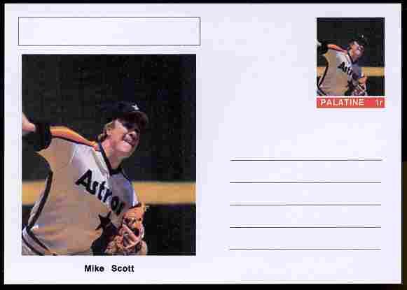 Palatine (Fantasy) Personalities - Mike Scott (baseball) postal stationery card unused and fine, stamps on personalities, stamps on sport, stamps on baseball
